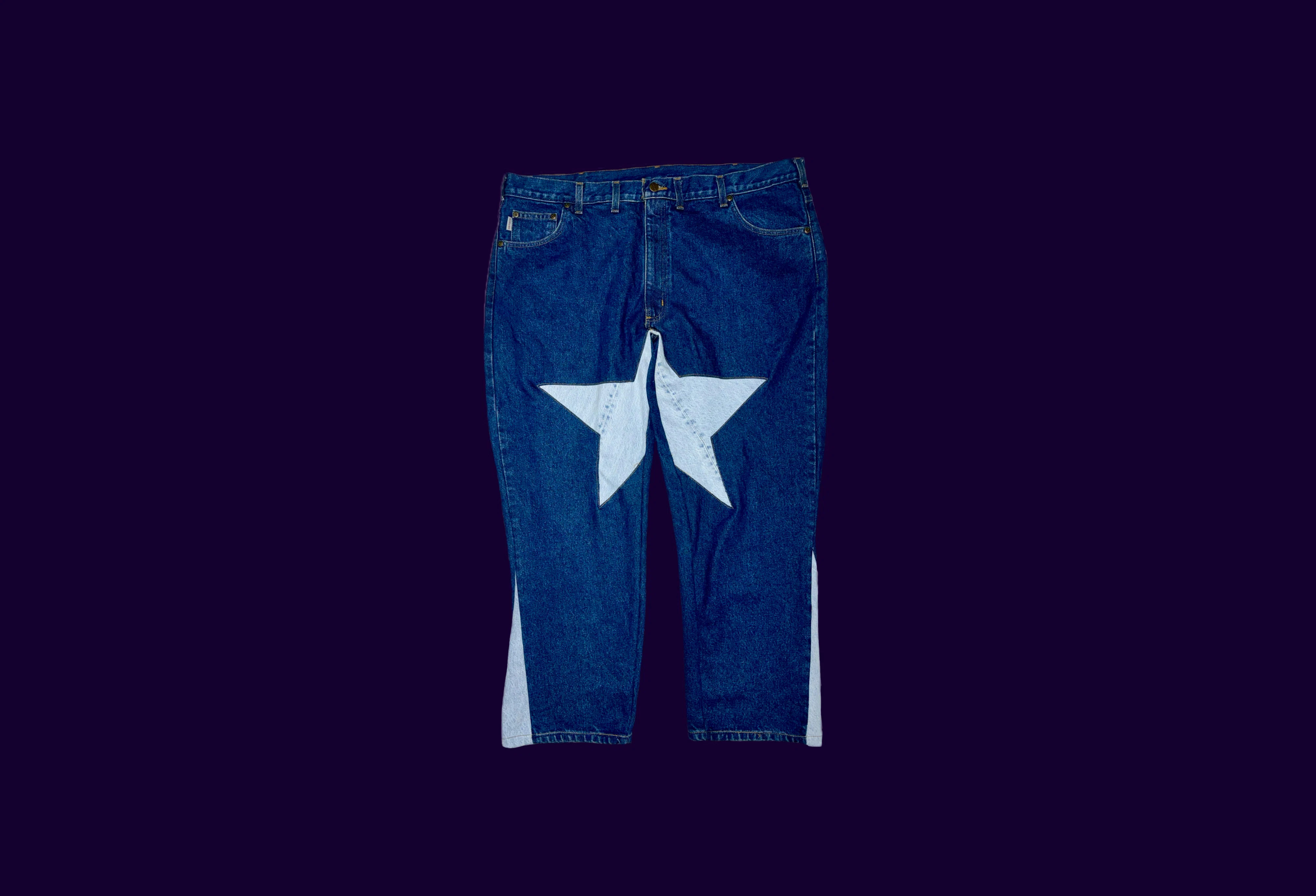 Upcycled star design denim pants